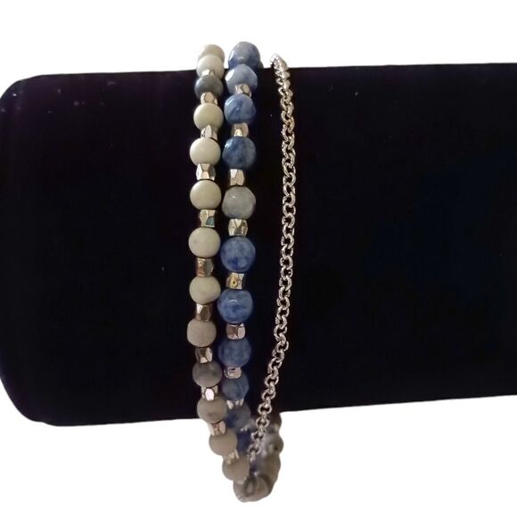 Beaded Elephant Charm Bracelet Multi Strand Blues Silver Tone Dainty Good Luck. - Picture 14 of 16